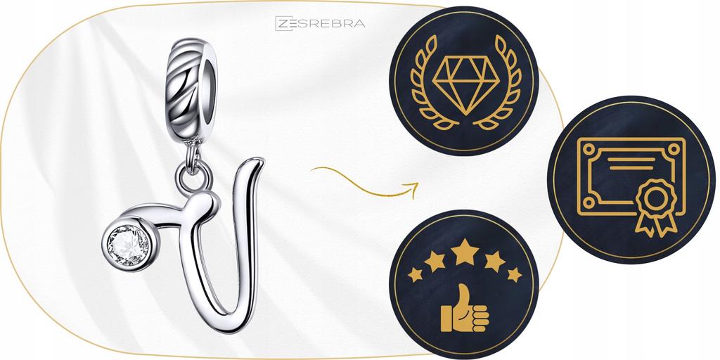 Charms Letter V Pendant Pr 925 Bead Zirconia Hanging Letter