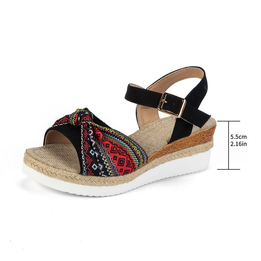 Fashion Open Toe Wedge Sandals Women Light Casual Shoes Summer Buckles Wedge High Heel Casual Sandals Fashion Ethnic Style Beach Shoes