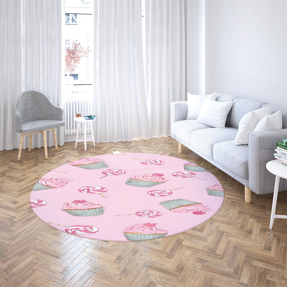 Candy Circular Rug Flannel Non Slip Floor Mat Cute Bakery Print Carpet For Room Dresser Play Area Home Floor Decor