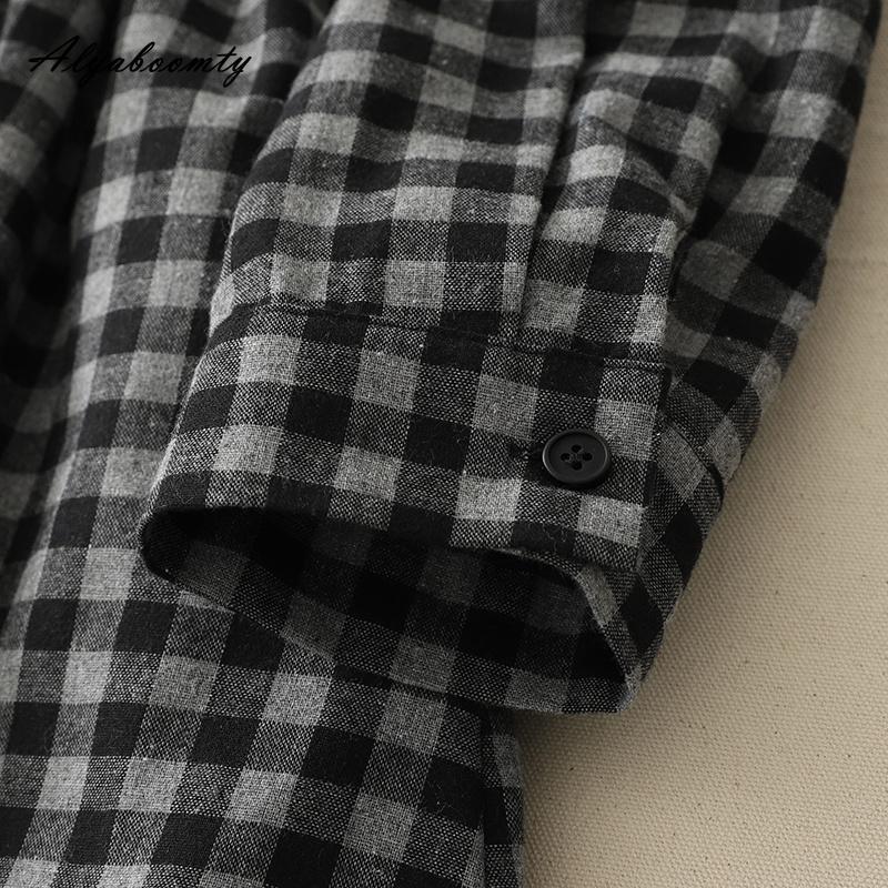 Mori Girl Spring Autumn Women Midi Shirt Dress Turn-Down Collar Vintage Plaid Casual Loose Dress Retro Cotton Elegant A-Line Dress