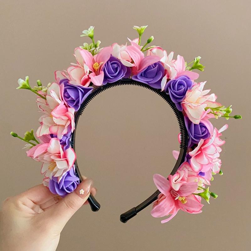 Adjustable Silk Flower Headband Beautiful Flower Hairband Accessory Lovely Flower Embellished Hair Decoration
