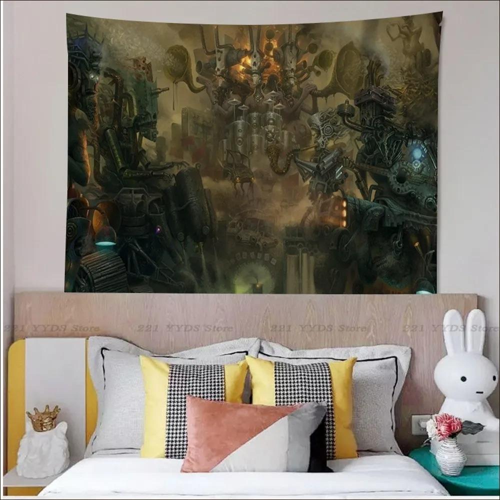 Office Living Room Tapestry Retro Steam Train Punk Style Hanging Cloth Home Wall Decoration Tapestry