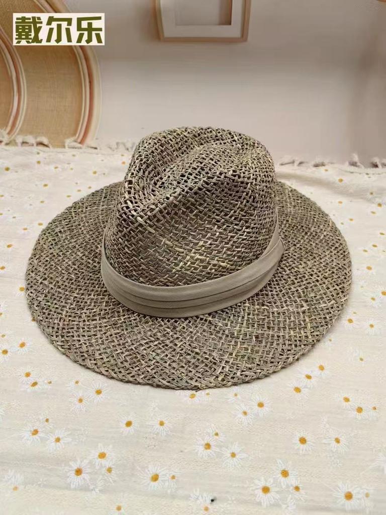 Natural Grass Retro Japanese Top Hat Unisex Straw Straw Straw Hat Summer Shading Sun Protection Beach Vacation Sun Hat