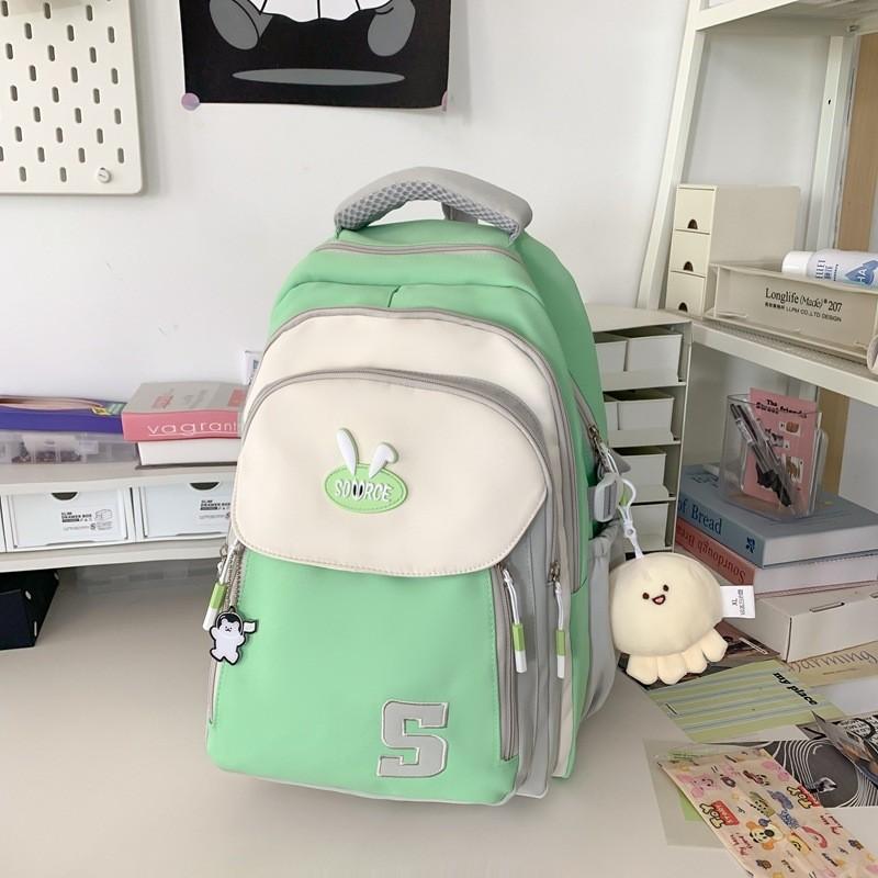 Simple Blocked Color Letter Rabbit Ear Decoration Student Casual Backpack