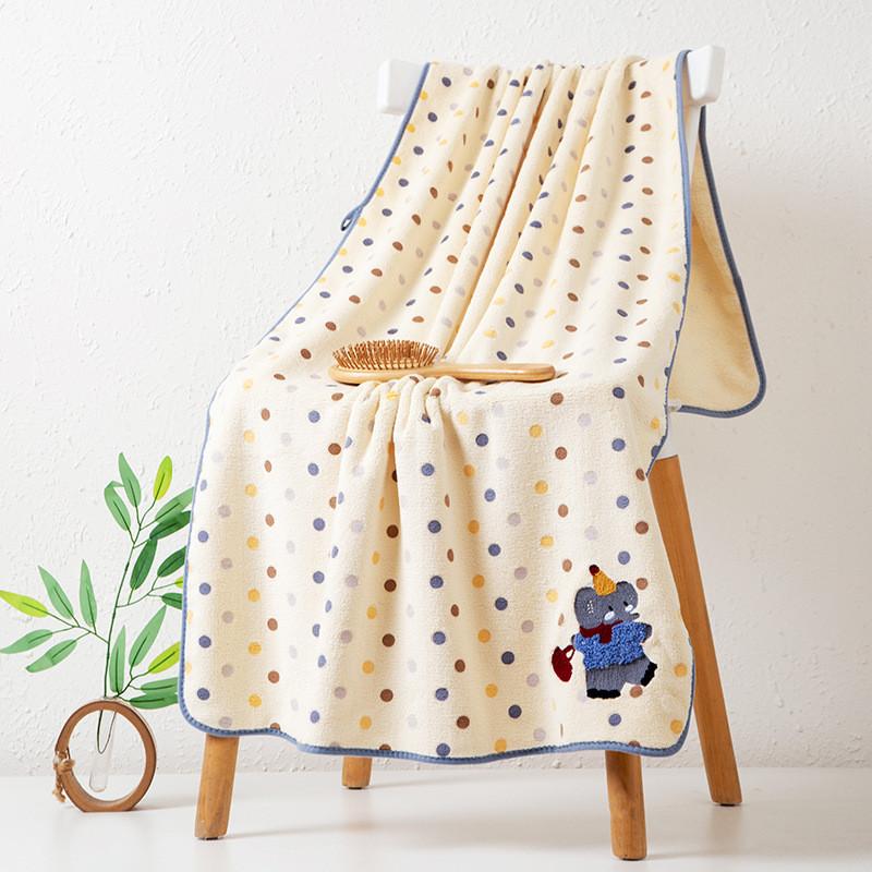 Coral Fleece Bath Towel With Animals Embroidery For Adults And Couples Home Use Gift