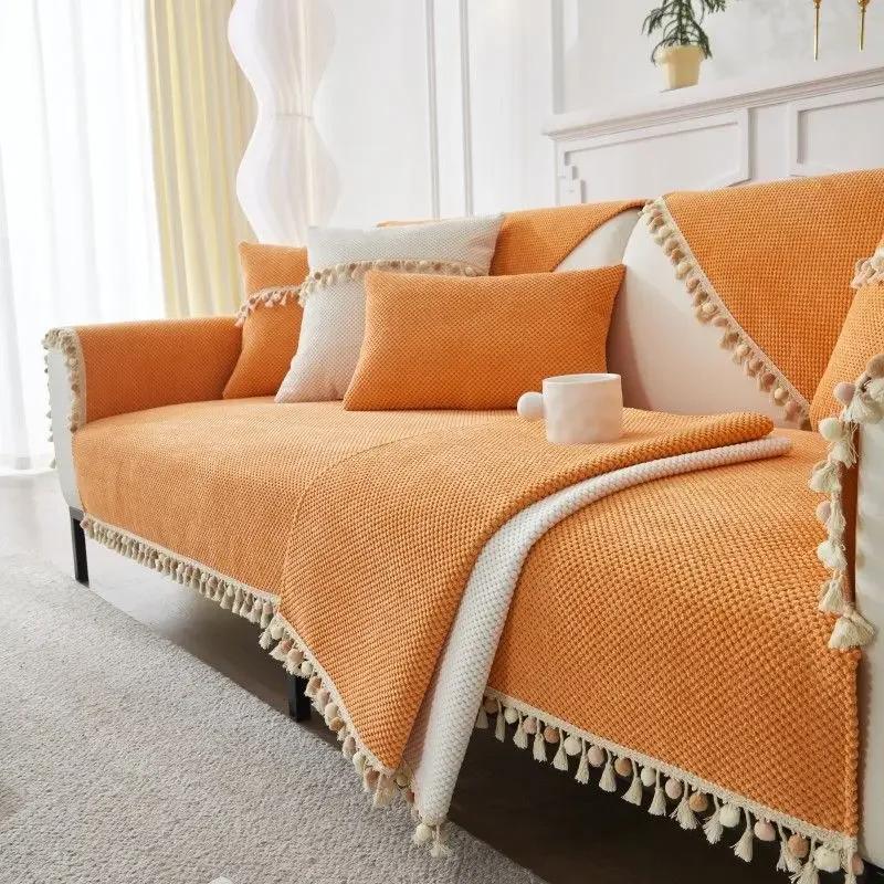 Bavlněná podložka na pohovku s opěradlem Protiskluzová Prachotěsná Jednobarevná Šetrná k pokožce Minimalistická Moderní Domácí Dekorace do obývacího pokoje kryt