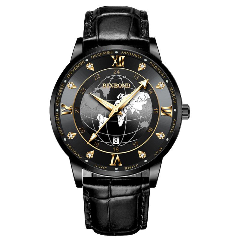 2025 new ultra-thin watch men's waterproof leather belt globe trend calendar men's watch