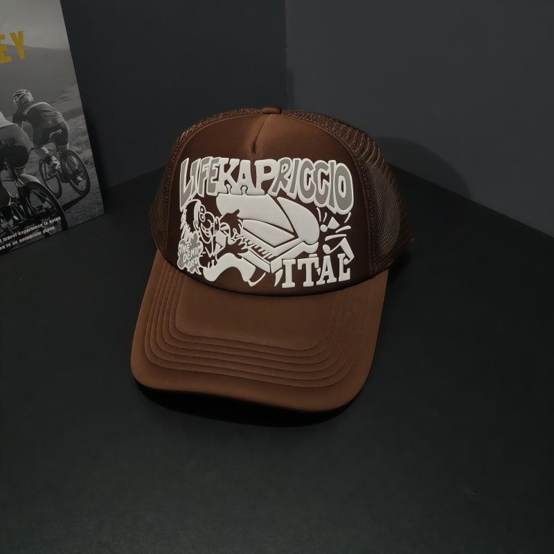 Spring and Summer European and American Personalized Printed Alphabet Baseball Caps Men's and Women's Sunshade Mesh Color Matching Outdoor Piano Hats