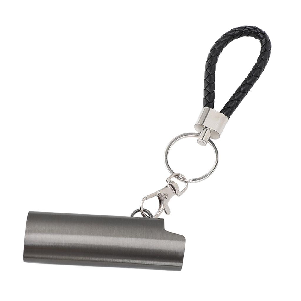 Lighter Holder Keychain with Spring Clip Aluminum Alloy Portable Lighter Case Sleeve Keychain for Outdoor Grey
