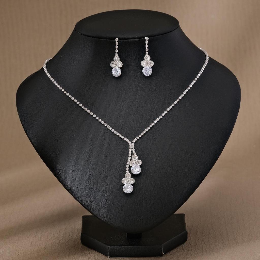 Luxury Geometric Rhinestone Tassel Necklace & Stud Earrings Set for Women