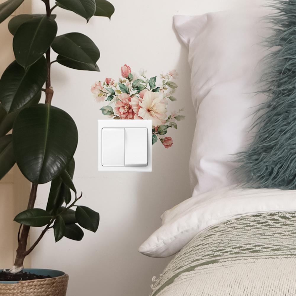 Vibrant Hand Painted Floral Switch Plate Sticker for Bedroom Living Room Background Wall Decor Self-Adhesive Removable Decal