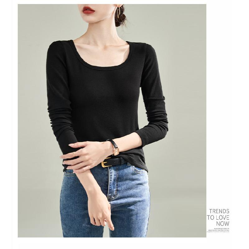 DeRong Spring and Autumn Base Shirt 2026 New Model U-Neck Slim Fit Long Sleeve T-Shirt Commuting Inner Layer Top for Women