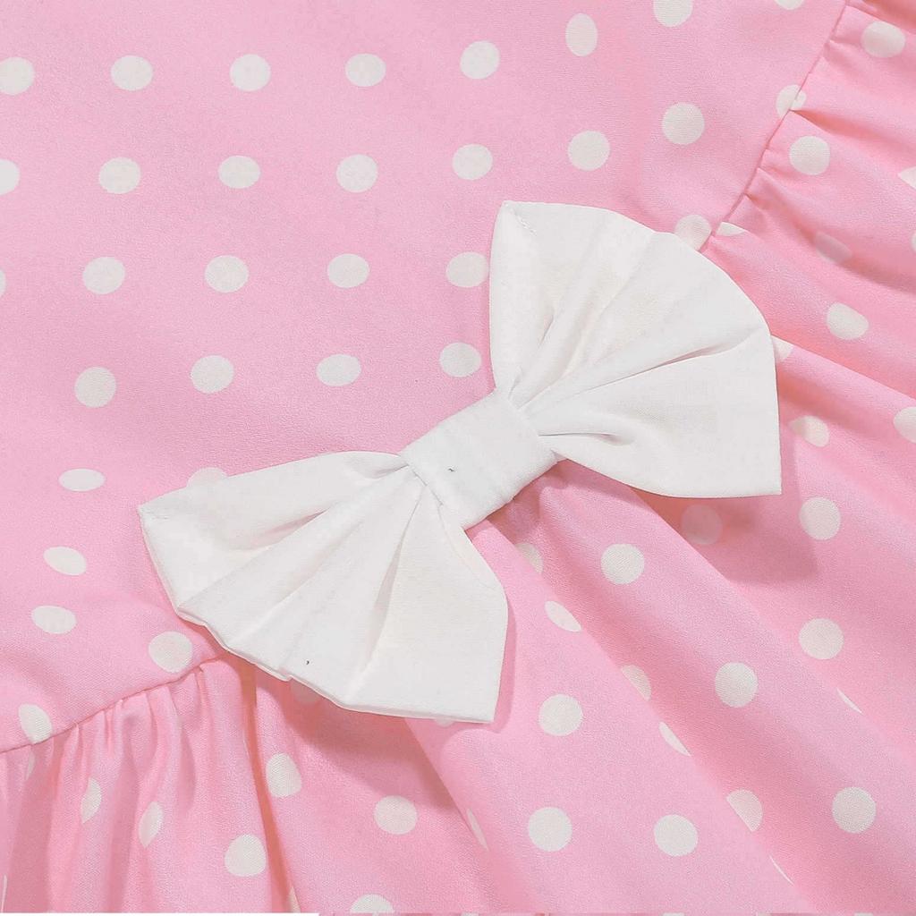 Fashion Children's Short-sleeved Polka Dot Dress With Baby Collar