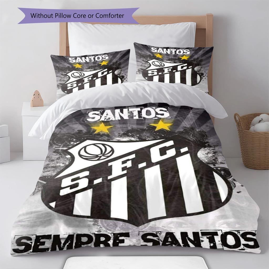 Santos FC Pattern Bedding Set Quilt Cover Pillowcase Home Decor Gift (1 * Duvet Cover + 2 * Pillowcase, Without Core)
