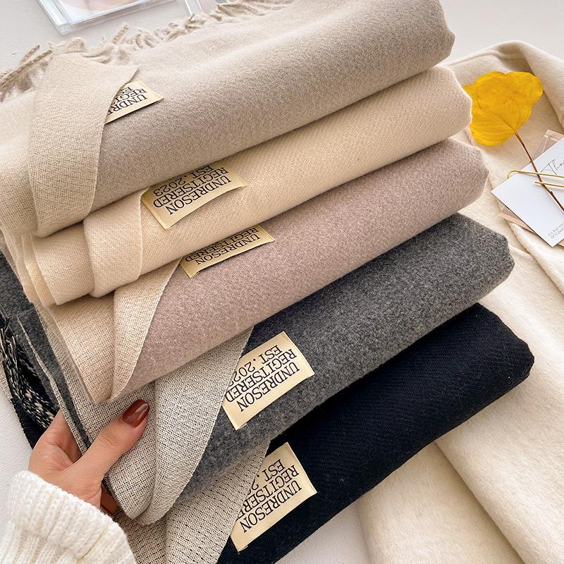 New Double Sided Solid Color Scarf for Women In Autumn and Winter Thickened Imitation Cashmere Scarf Gentle Style Japanese Fringed Shawl