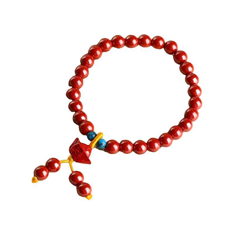Natural Cinnabar Bracelet with Imperial Yuanbao Pendant - Single or Double Loop for Men and Women