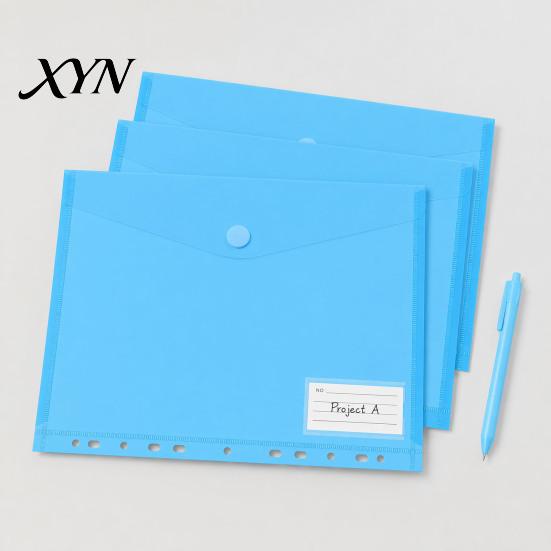 Subject Sorting File Organizer Plastic Folder with Label Pocket, Hook And Loop Closure Clear Push-type Round Buckle Poly Envelope Document Folder,
