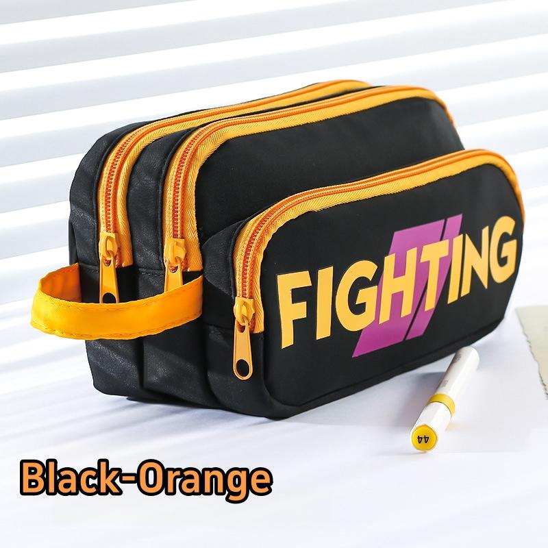 

1pcs Slogan Fighting 3-Layer Large Capacity Pencil Case Portable Handle Durable Color Pen Bag Dirty Resistant Pouch