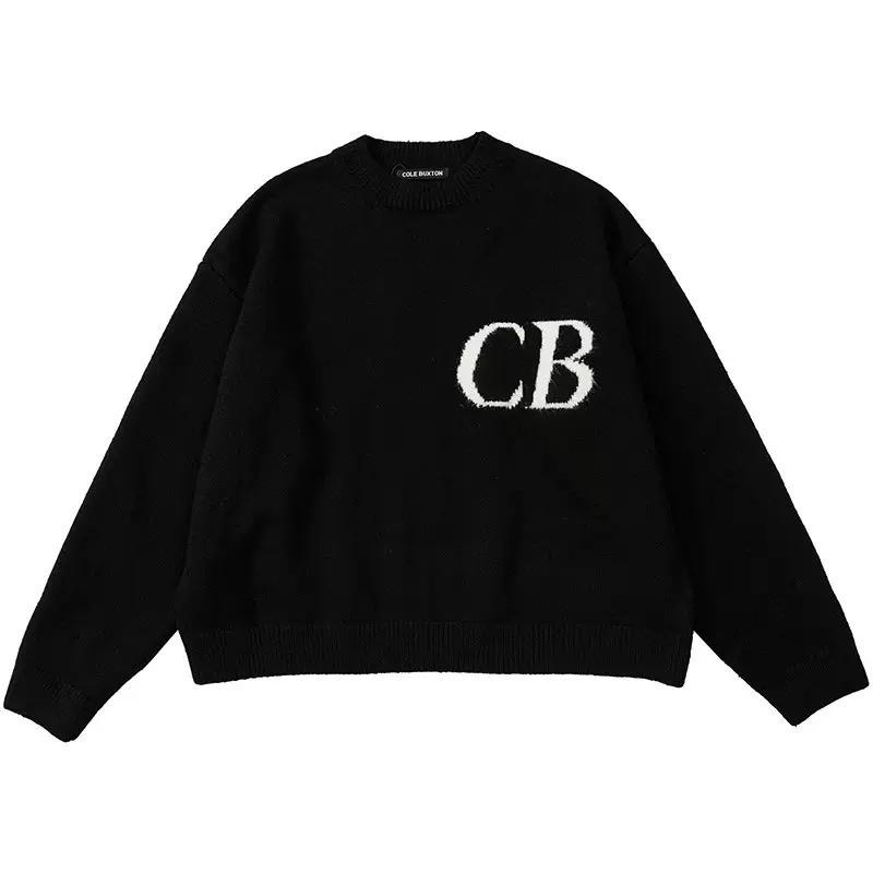 FlowStreet Y2K Street Trendy Knitted Sweater Autumn Winter Unisex Crew Neck Sweater M