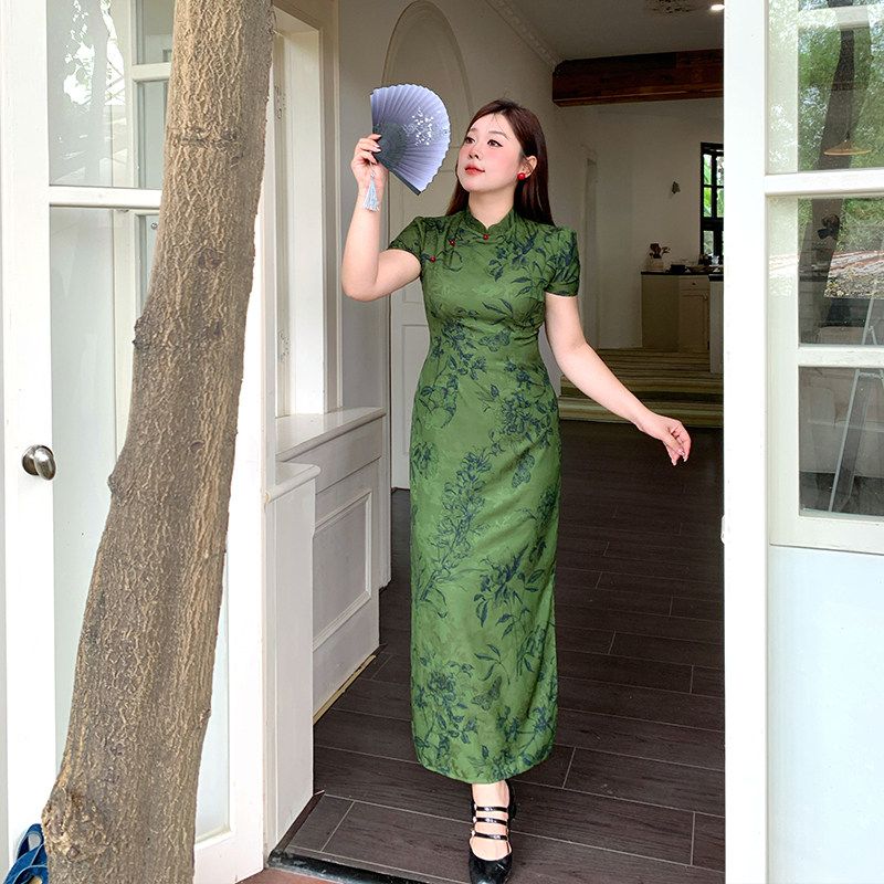 

Plus Size Jacquard Plus Size Ladies Summer National Style Zen Cheongsam Dress