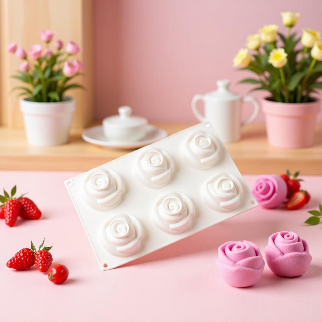 1 Stück 6 mit Rosenmousse Fondant Kuchenform Französisches Dessert Backen Silikonform Seife Seife Backform