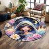 Mystical Princess with Floral Design Print Round Rug, Living Room, Bedroom, Playroom Carpet, Non Slip Floor Mat, Gift