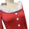 Christmas Performance Dress Fluffy Square Neck Pure Color A-line Irregular Hem Button Decor Festive Stage Show Santa Cosplay Costume New Year Party