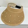 Summer outdoor sunscreen hat children fashion high sense pearl large brim straw hat seaside beach sunshade empty top hat