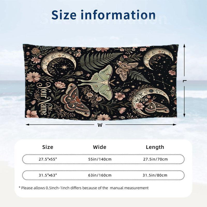 Butterflies Floral Frame Theme Quick Dry Beach Towel Custom Name Text Print Large Sand Resistant Towel Beach Vacation