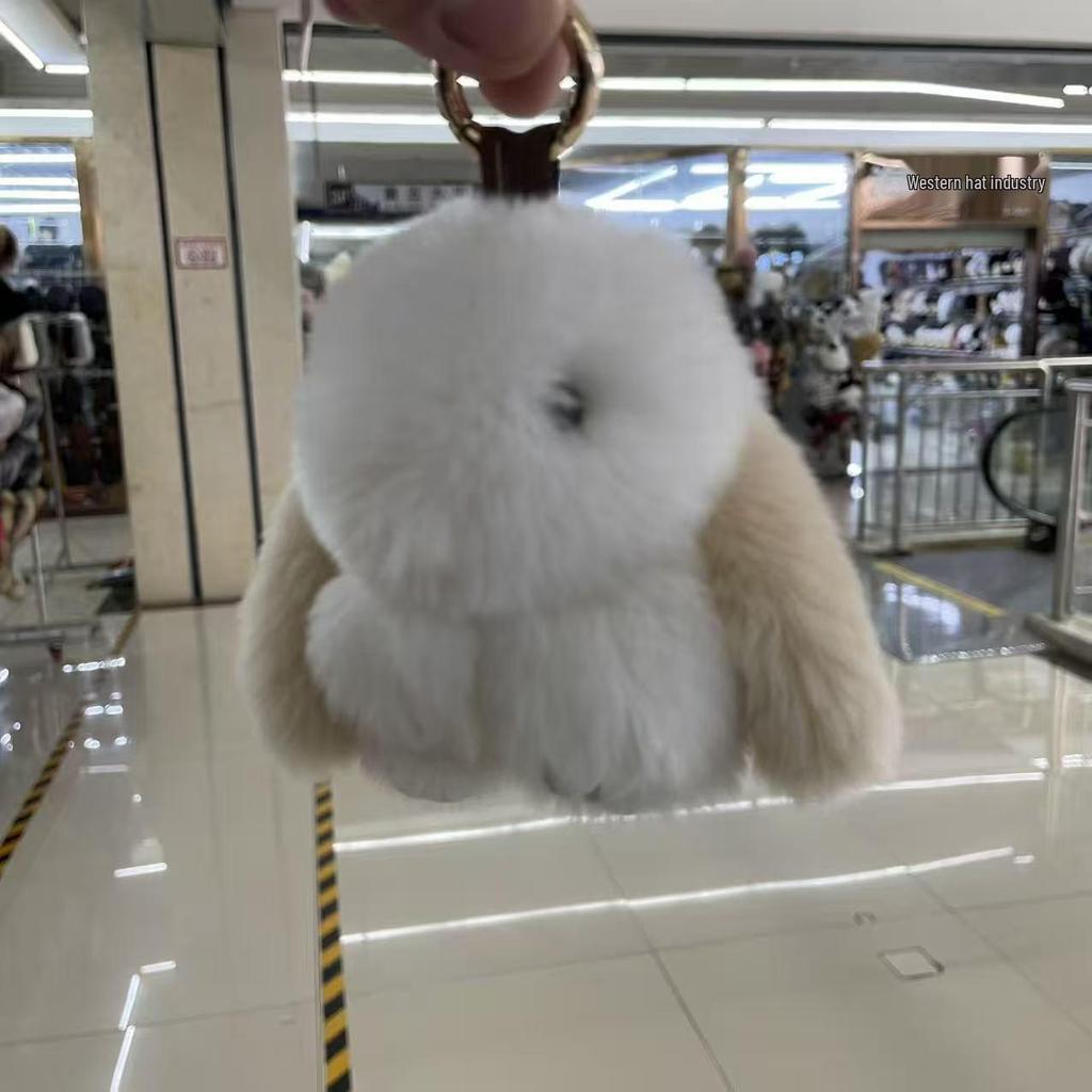 Adorable Rex Rabbit Fur Keychain Pendant - Cute Plush Bunny Charm for Bags and Gifts