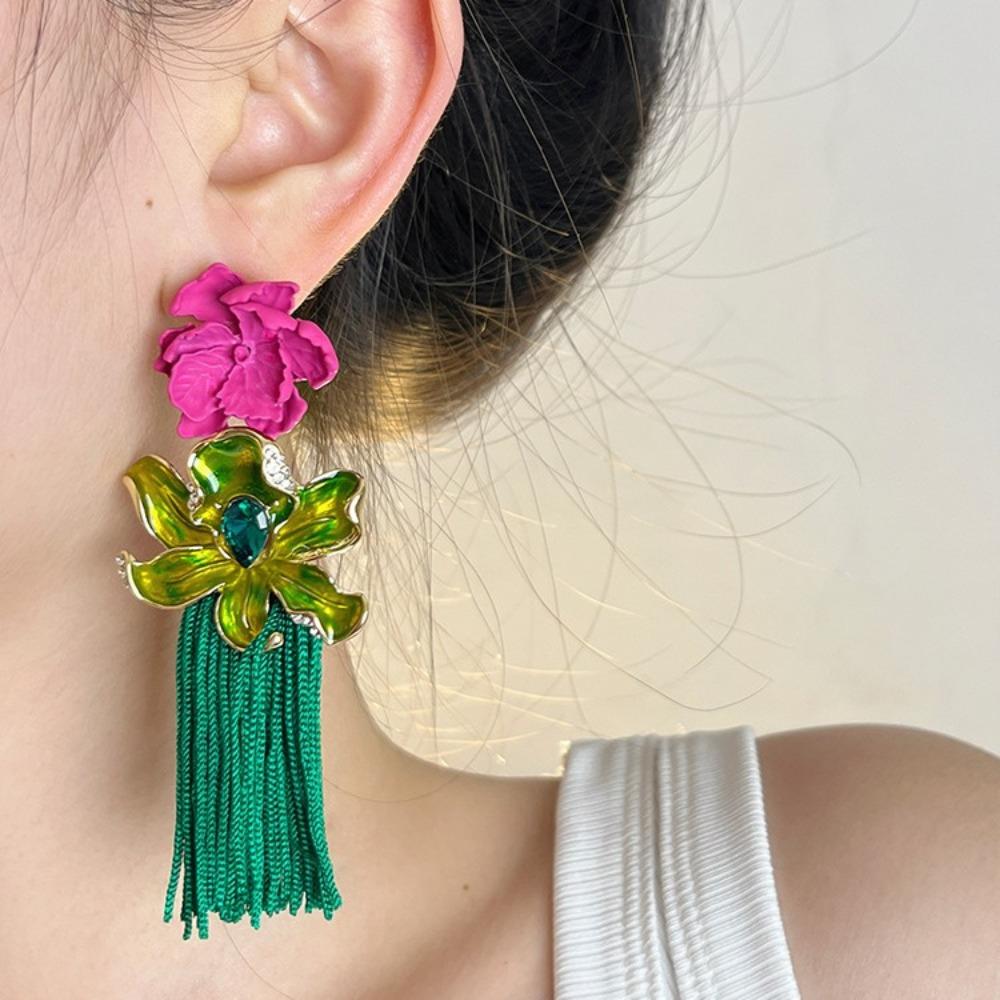 Quastenblumen-Hängeohrringe Strass Süße Ohrringe Elegante Böhmische Ohrringe Damen Party