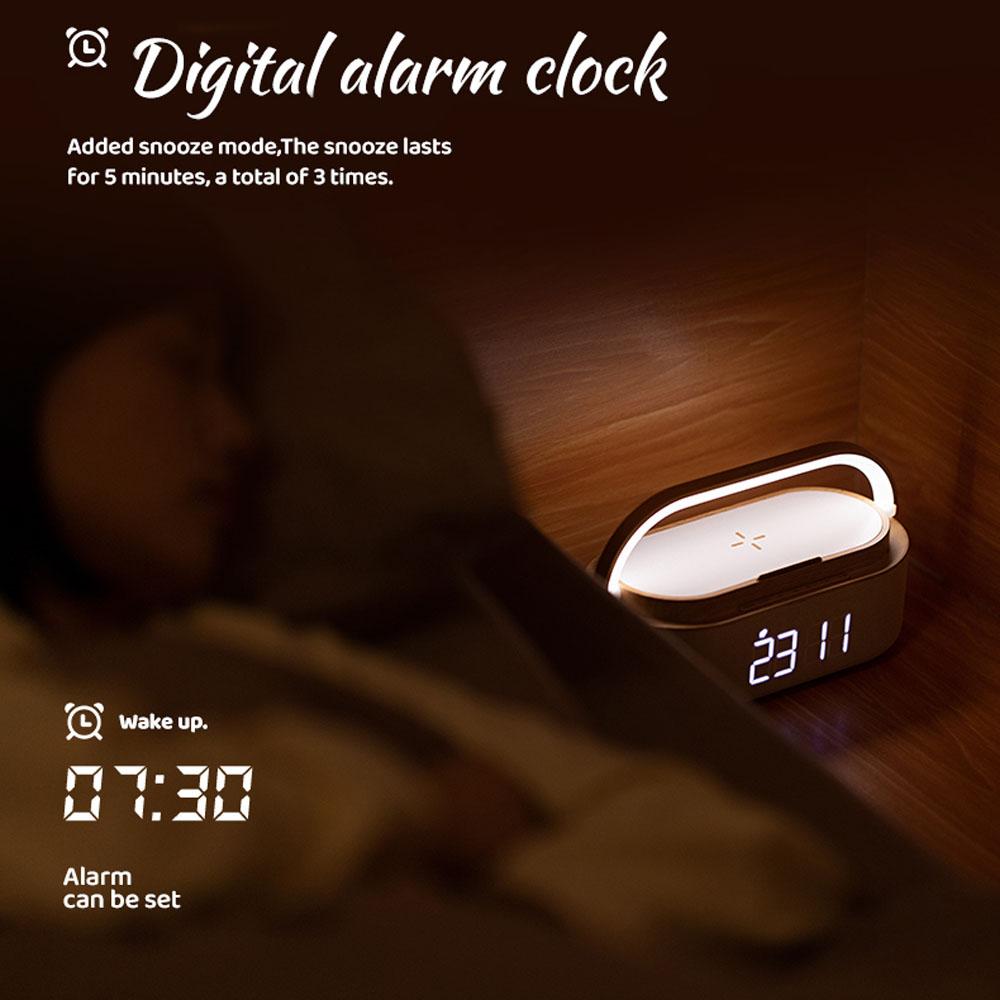 Rechargeable FM Radio LED Alarm Clock with 15W Wireless ChargerBluetooth Speaker and Night Light Function. Gift Ideas for Decor
