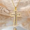 Cazador Clear Zircon Cross Pendant Necklace for Women Men Stainless Steel Couple Necklaces Jesus Christian Jewelry Gift 2026