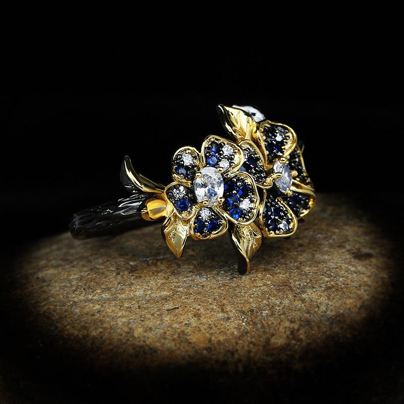 Luxurious and Atmospheric Women's Flower-shaped Colorful Zircon Ring Party Ring Accessories