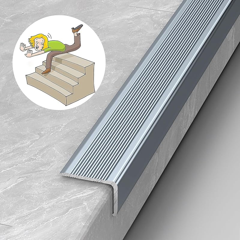 Stair Nosing Indoor Non Slip Stair Nosing, Aluminum Stair Edge Protector with Grooves, Outdoor Staircase Edging for Wooden Steps/Concrete/Carpet