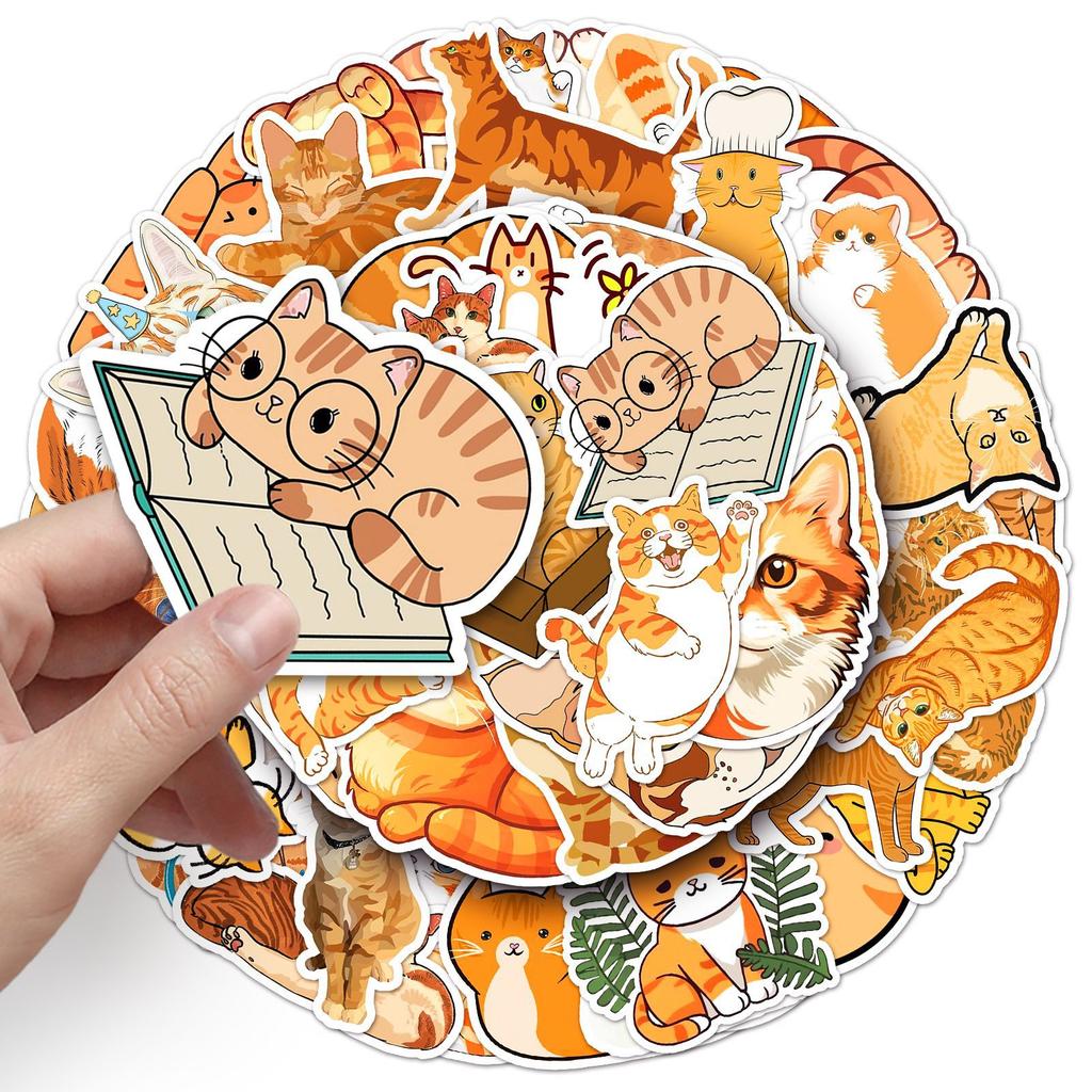 50 Orange Cat Doodle Stickers Personalized Cartoon Cute Cat Decorative Mobile Phone Case Water Cup Suitcase Stickers