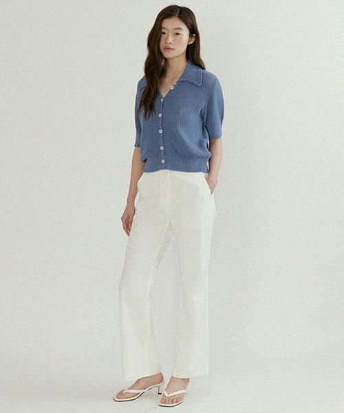 Lingseoul Open Collar Cotton Knit-Blue