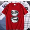 Retro Simple Sexy Lips Print Summer Cotton T-Shirt Fashion Men Clothing Fashion Tops Tees Men Casual Solid Color Streetwear Tops