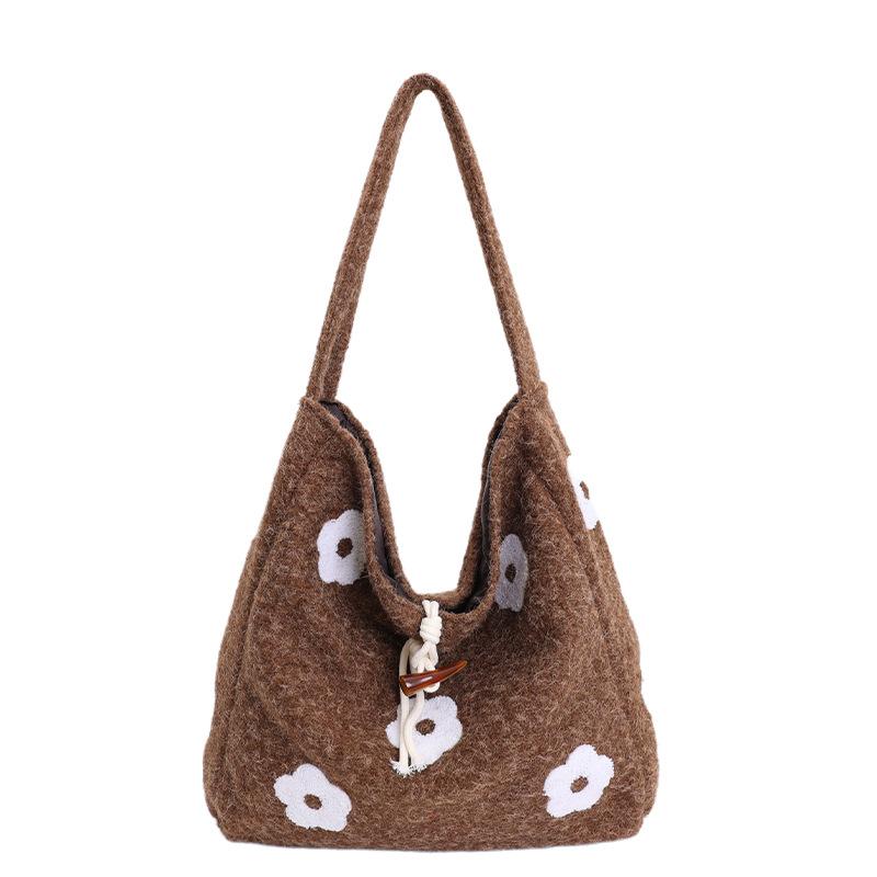 Bolsa de Ombro Único Bordada com Nuvens, Bolsa de Mão Tote Doce e Artística Estilo Floresta