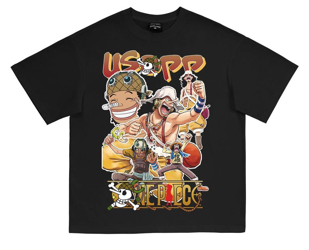 ONE PIECE Short Sleeve Luffy T-Shirt Heavy American Neckline Crew Neck Anime Men and Women