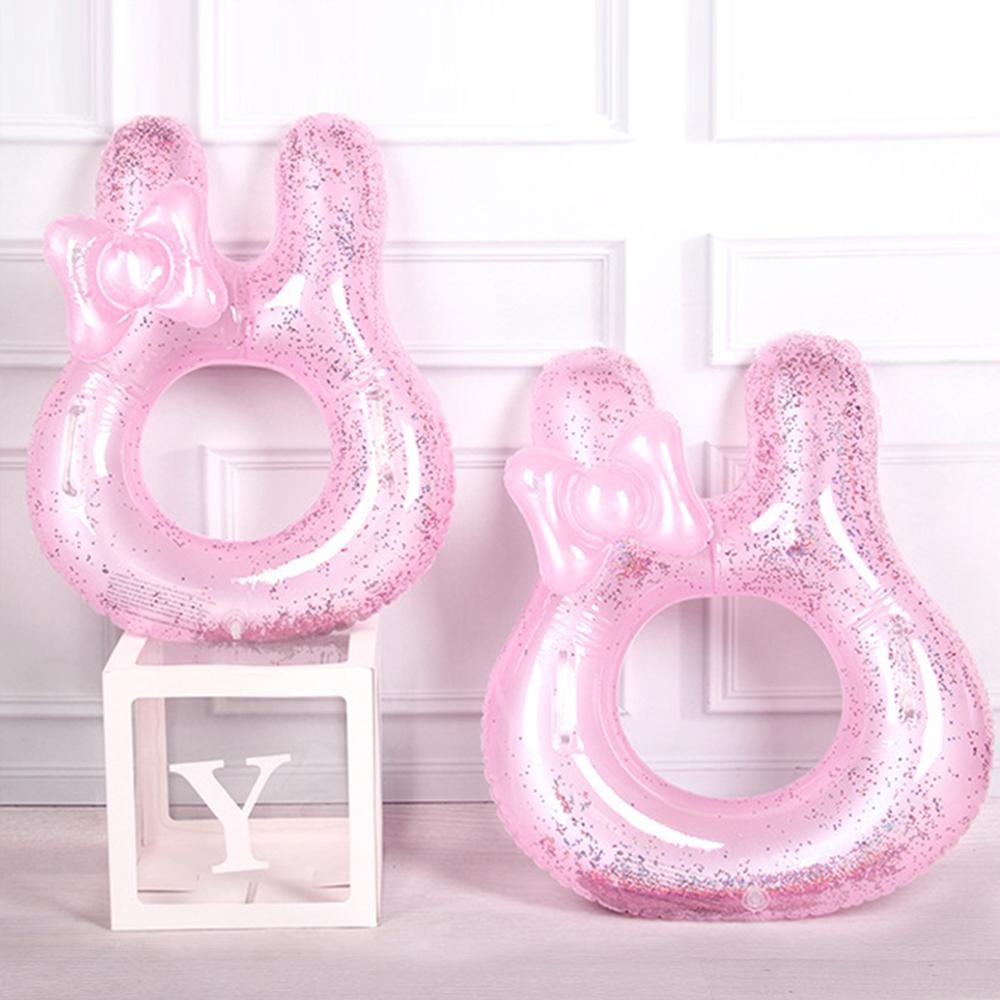 Cute Rabbit Ear Pool Float, Pink Glitter Swim Ring for Toddlers and Kids