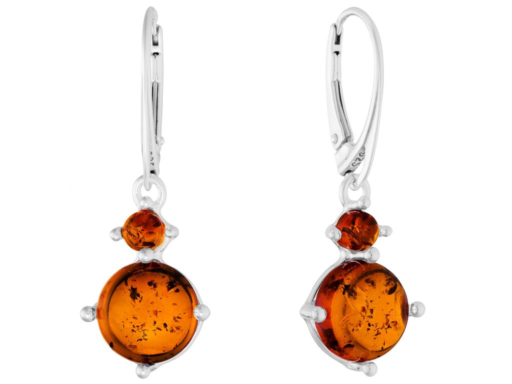Silver Dangle Earrings Circles With Amber English Clasp Circles Silver