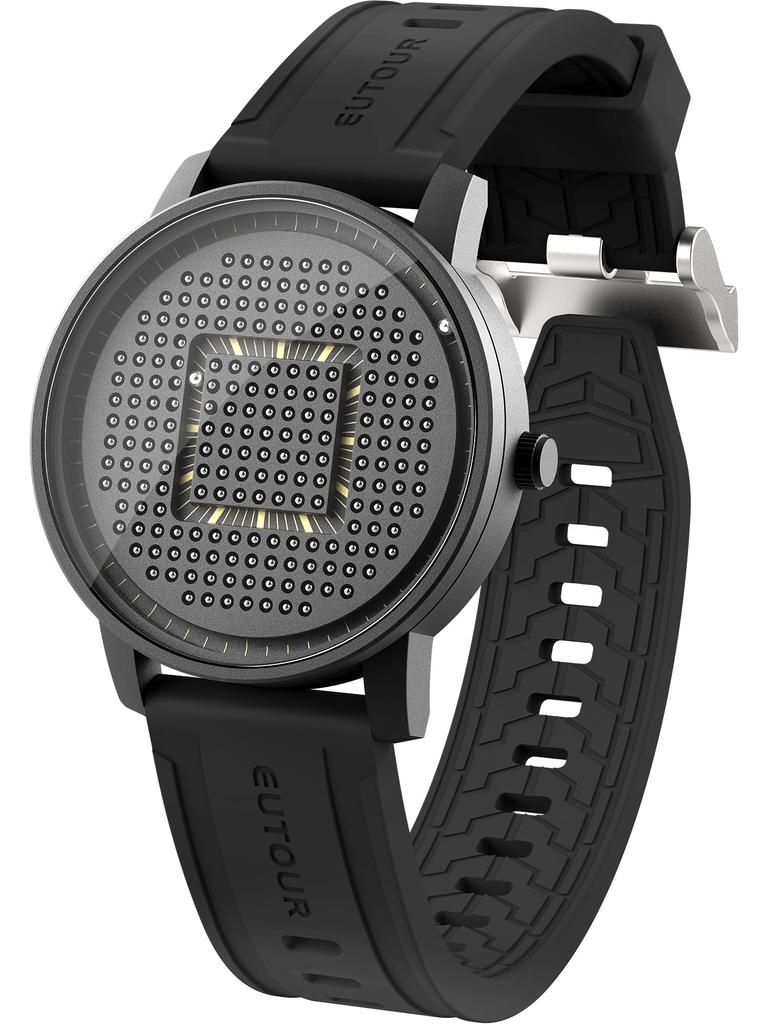 EUTOUR Magnetic Casual Quartz Watch with Magnetic Ball 40mm Rubber Black Men's Watch, Creative, Stylish, Simple, Design, Dial, Band,