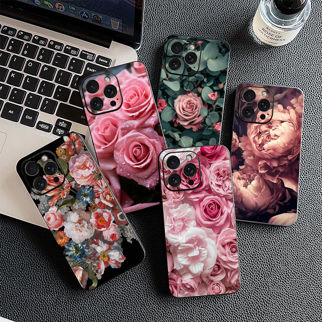 Cover for Apple iPhone 12 13 Pro XS Max Mini ProMax X XR Air 13Pro Casing Phone Case Elegant Pink Rose Flower Bloom Peony