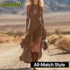 Women's Fashion Summer Spring Solid Color Print V-Neck Sleeveless Casual Dresses