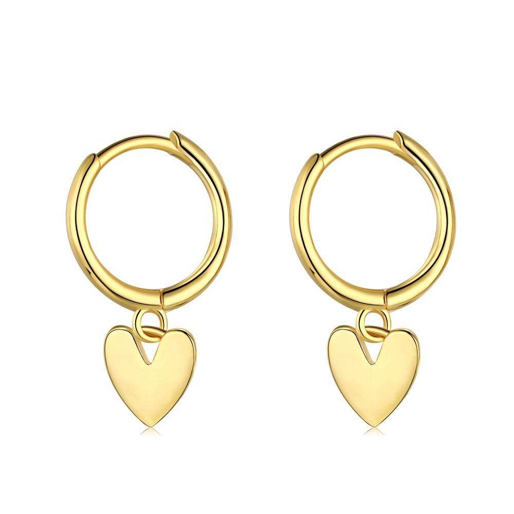Fine Jewelry Hoop Earrings Love Heart Pendant 18K Gold Plated S925 Sterling Silver Dangle Drop Earrings for Girls Women Gifts