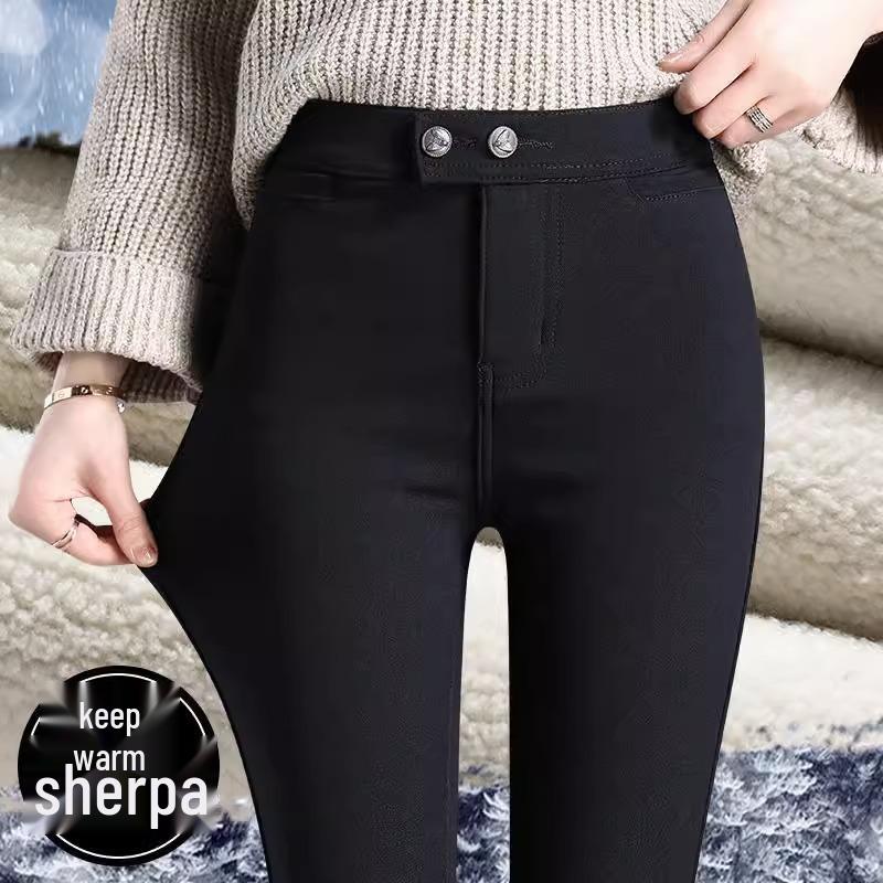Women's Fleece-Lined Skinny Leggings - Warm, Elastic, Slimming, Butt-Lifting Base Layer for Outdoor Autumn & Winter Sports