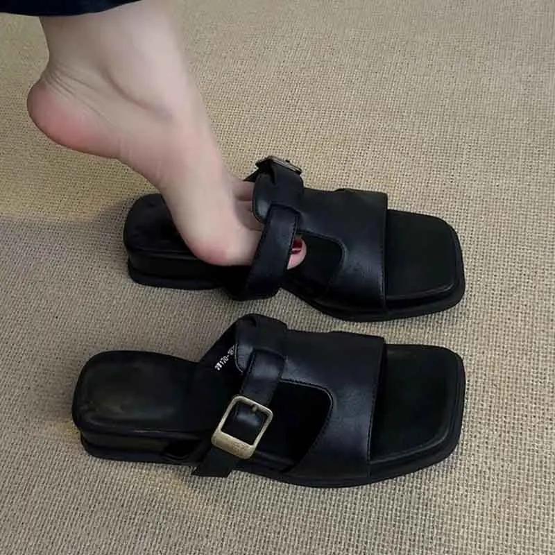 Fashion Flats Women Slippers 2025 Summer Shoes Square Toe Sandals Casual Sport Shoes Comfort Walking Flip Flops Beach Mujer Slides Shoes