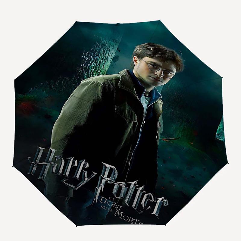 

1pc Harry Potter and the Deathly Hallows Automatic Folding Umbrella - Compact 8-Rib Design, Durable Plastic & Iron1319L