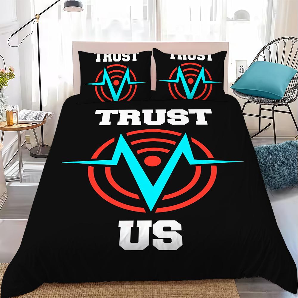 T-Trust Us Logo Duvet Cover Set Home Style Bedding Soft Laundry Cotton Bed 3 Piece Set Student Dormitory Gift